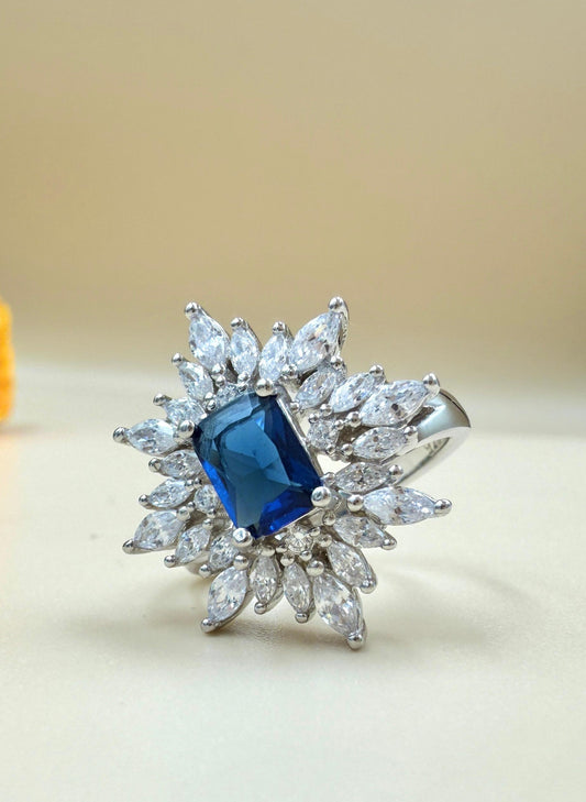 Royal Blue Gemstone Starburst  Silver Ring