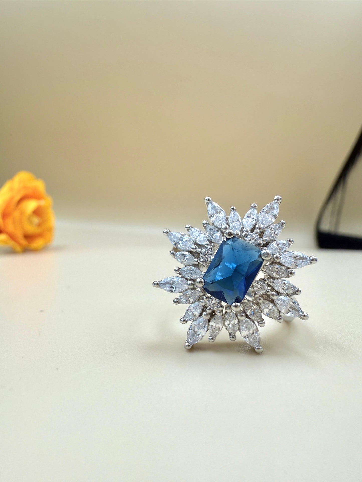 Royal Blue Gemstone Starburst  Silver Ring