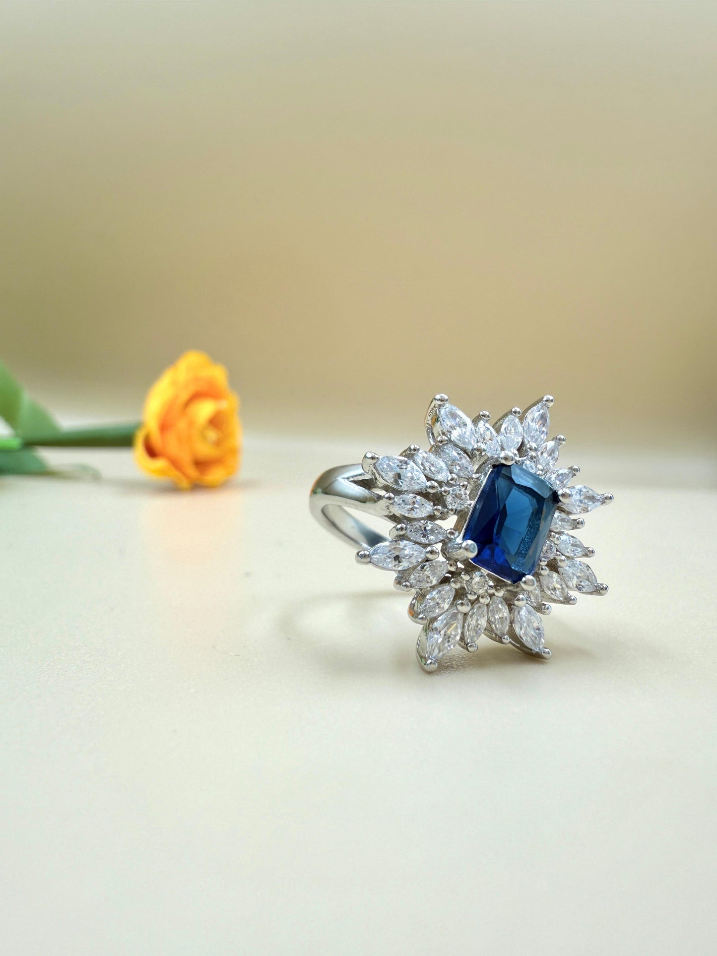 Royal Blue Gemstone Starburst  Silver Ring