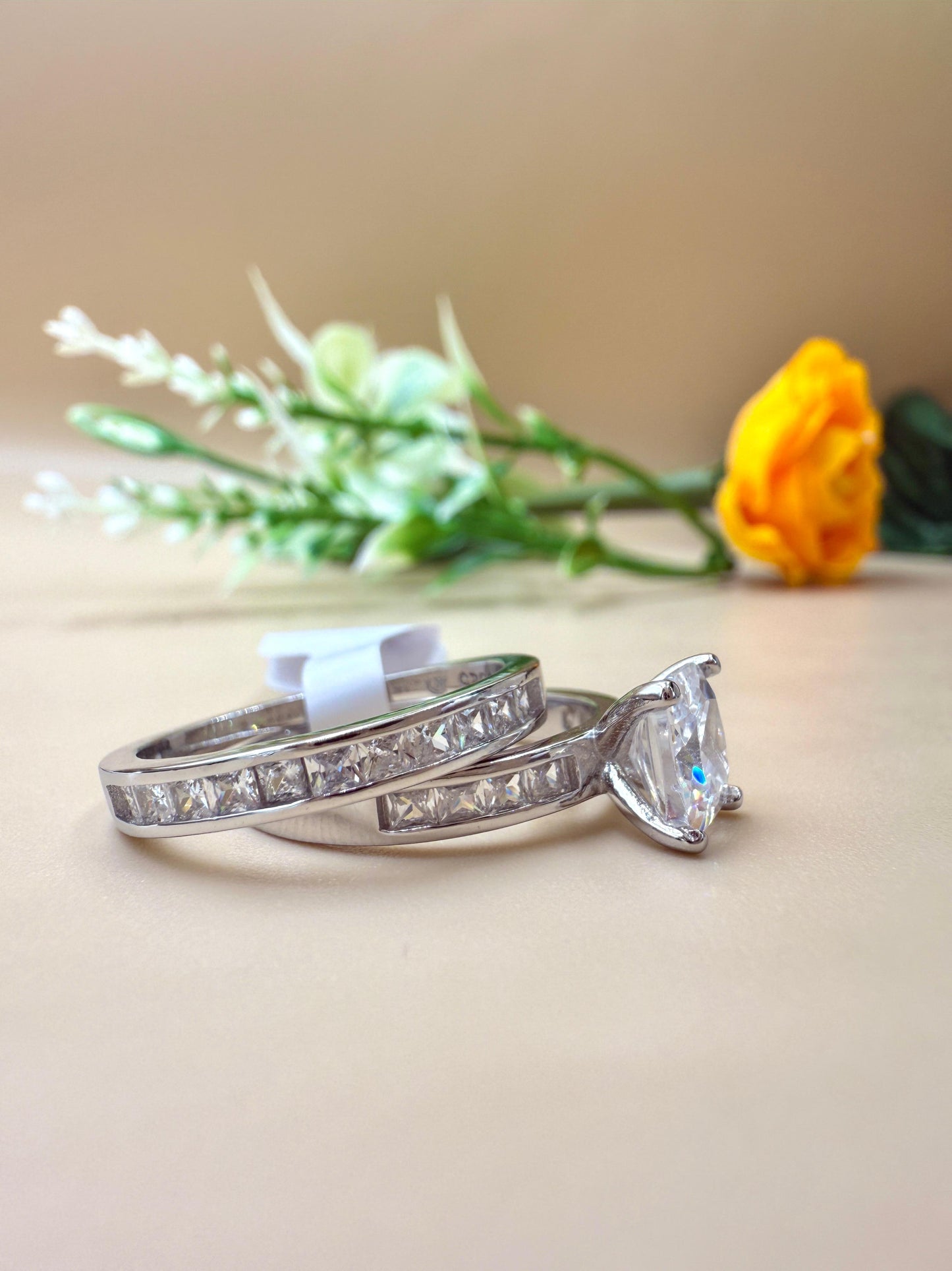Princess-Cut Zircon Wedding Silver Ring Set