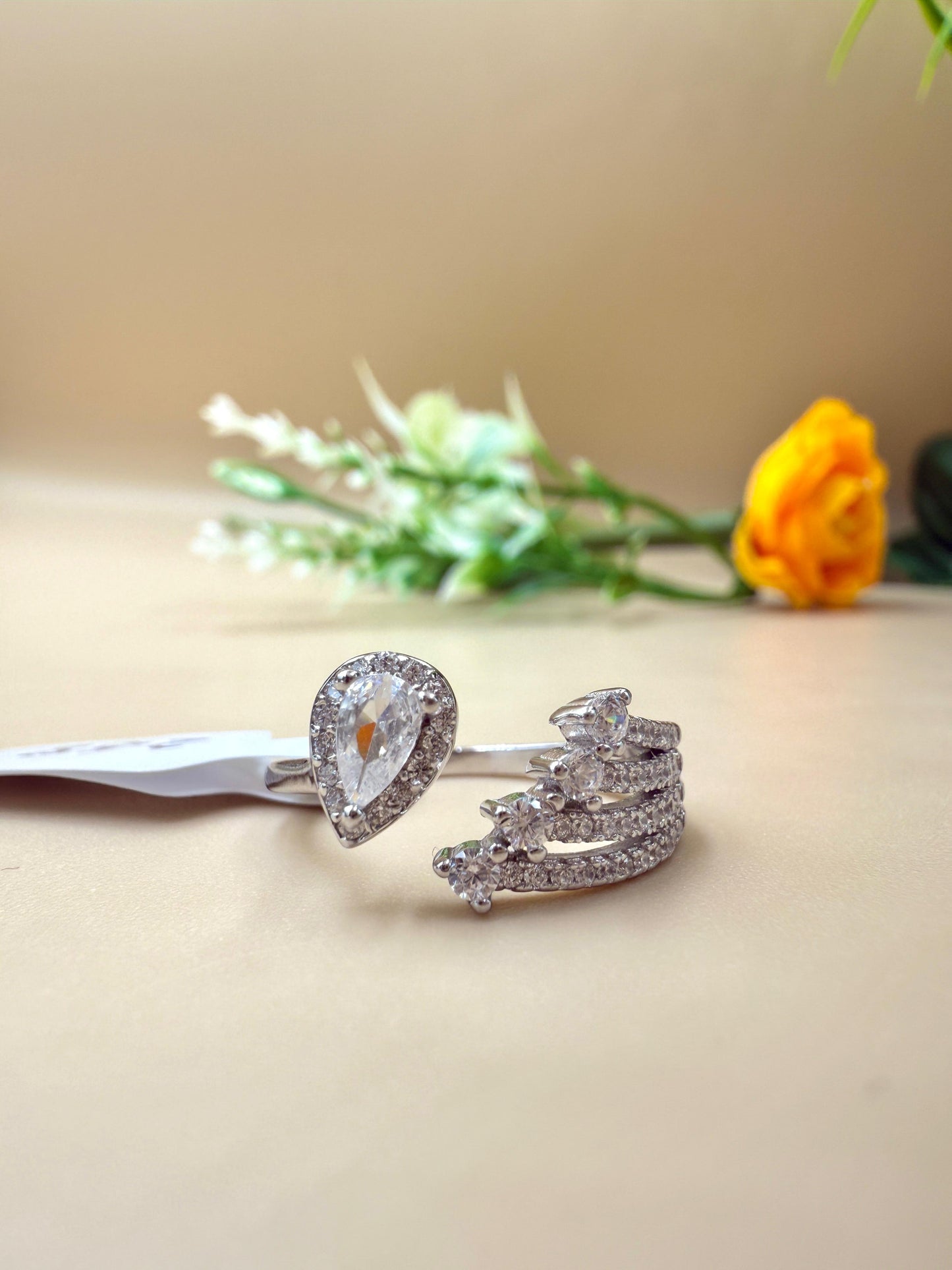 Pear-Cut Zircon Open Band Silver Ring