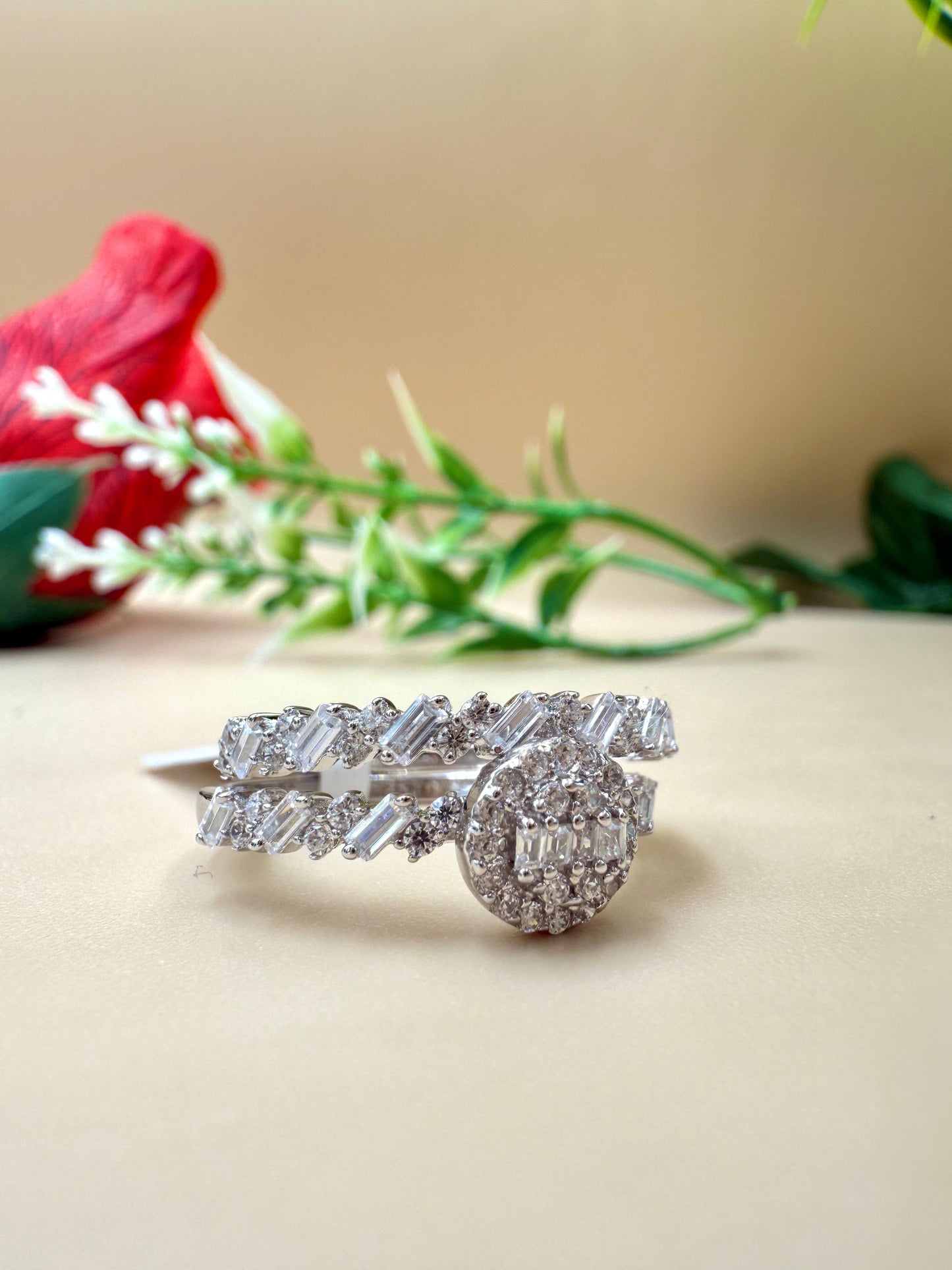 Elegant Round Zircon Cluster Silver Ring
