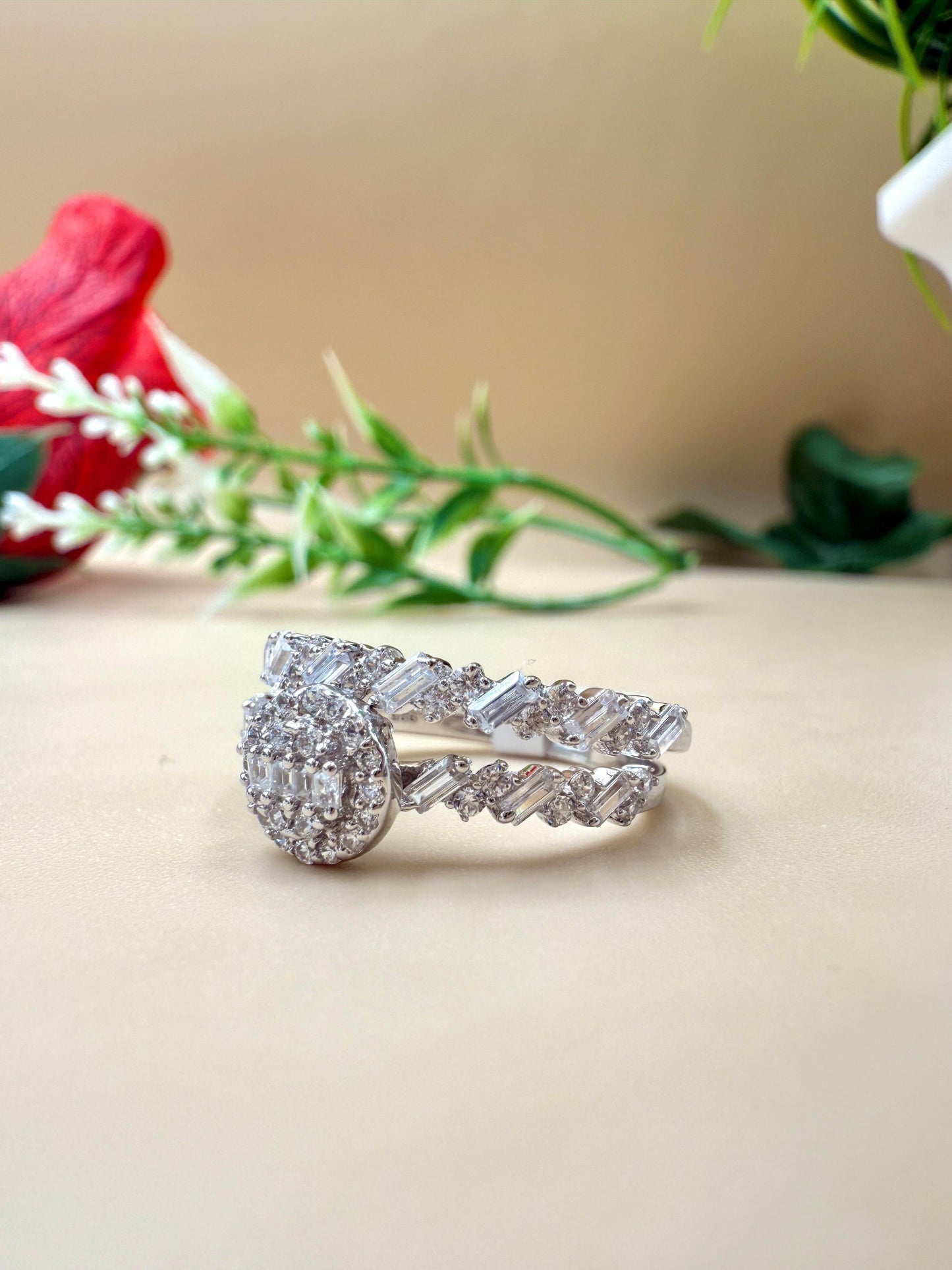 Elegant Round Zircon Cluster Silver Ring