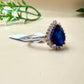 Pear-Shaped Blue Sapphire Zircon Halo Silver Ring