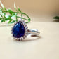 Pear-Shaped Blue Sapphire Zircon Halo Silver Ring