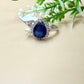 Pear-Shaped Blue Sapphire Zircon Halo Silver Ring