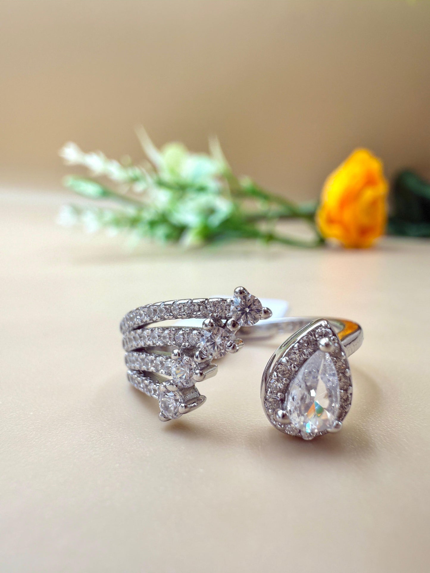 Pear-Cut Zircon Open Band Silver Ring