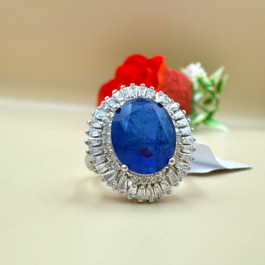 Royal Blue Zircon Halo Silver Ring