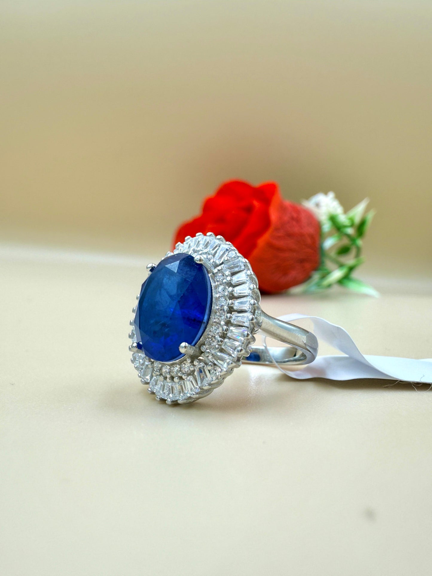 Royal Blue Zircon Halo Silver Ring