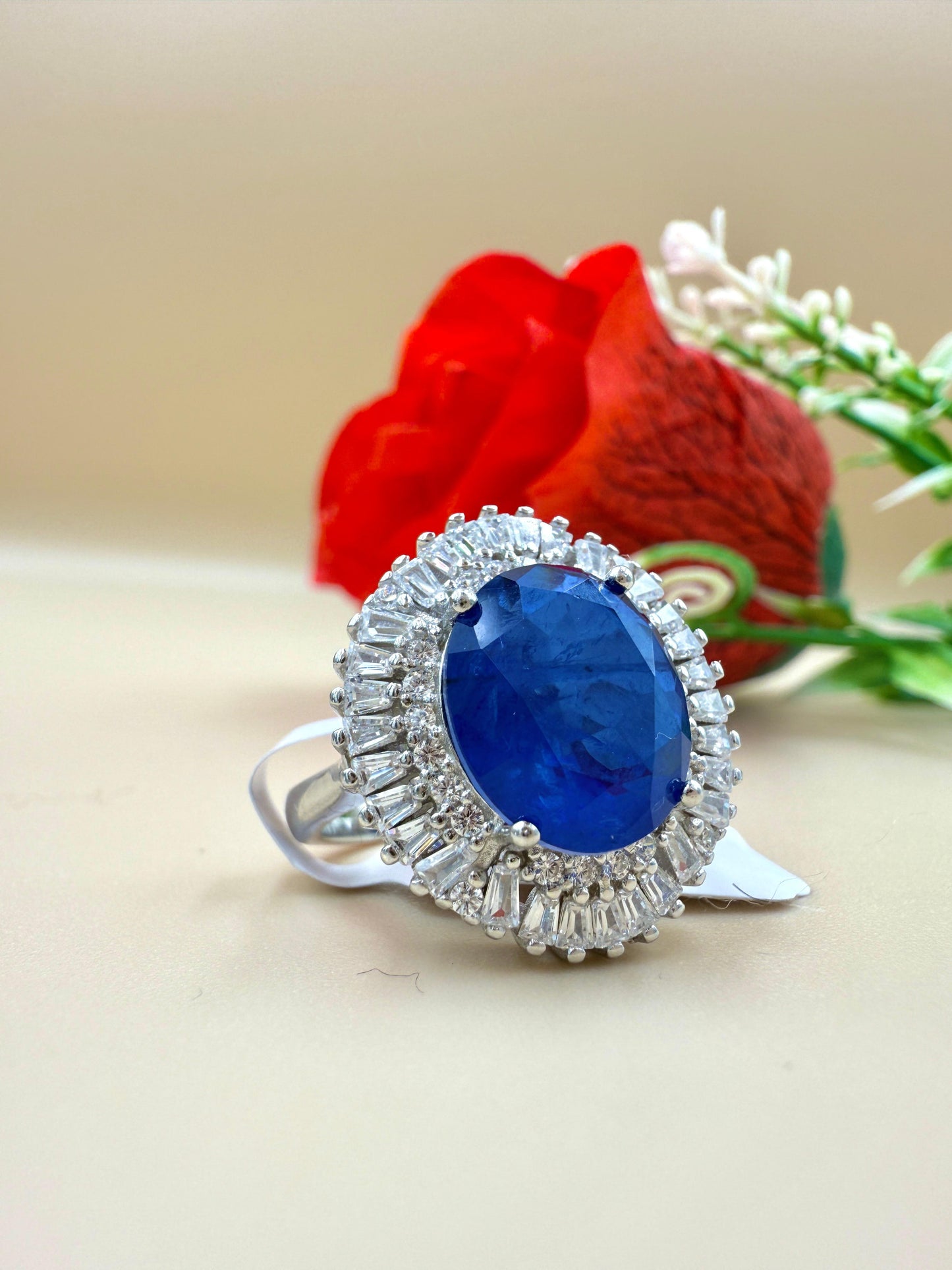 Royal Blue Zircon Halo Silver Ring