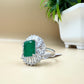 Emerald-Cut Green Zircon Halo Silver Ring