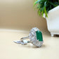 Emerald-Cut Green Zircon Halo Silver Ring