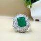 Emerald-Cut Green Zircon Halo Silver Ring