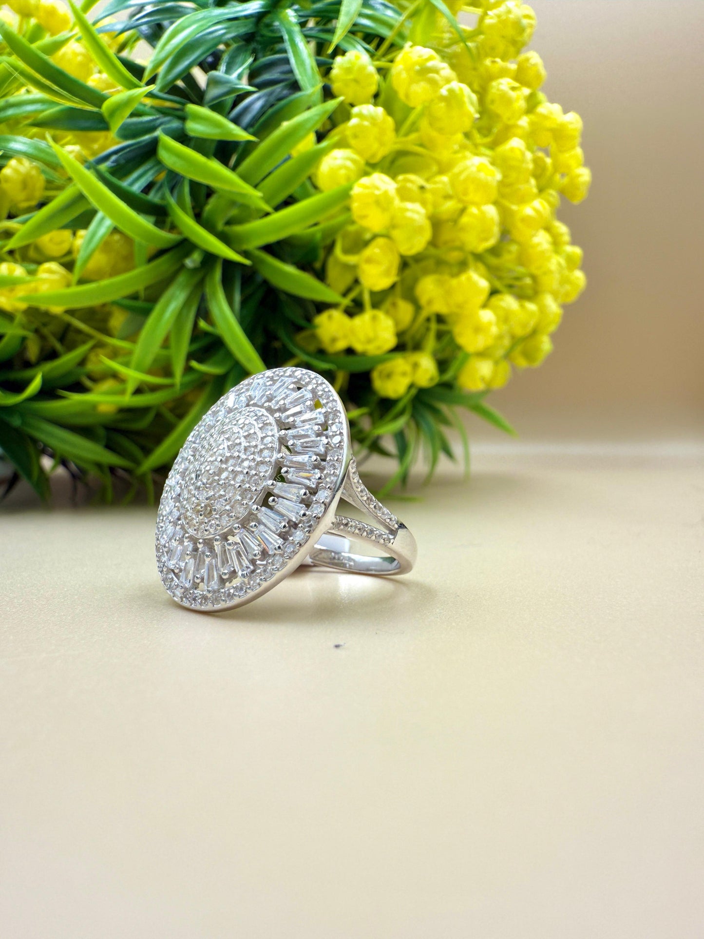 Radiant Zircon Dome Silver Ring