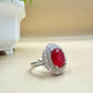 Oval Red Zircon Halo  Silver Ring