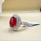 Oval Red Zircon Halo  Silver Ring