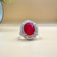 Oval Red Zircon Halo  Silver Ring