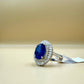 Royal Blue Oval Halo  Silver Ring