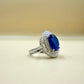 Royal Blue Oval Halo  Silver Ring