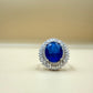 Royal Blue Oval Halo  Silver Ring