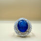 Royal Blue Oval Halo  Silver Ring