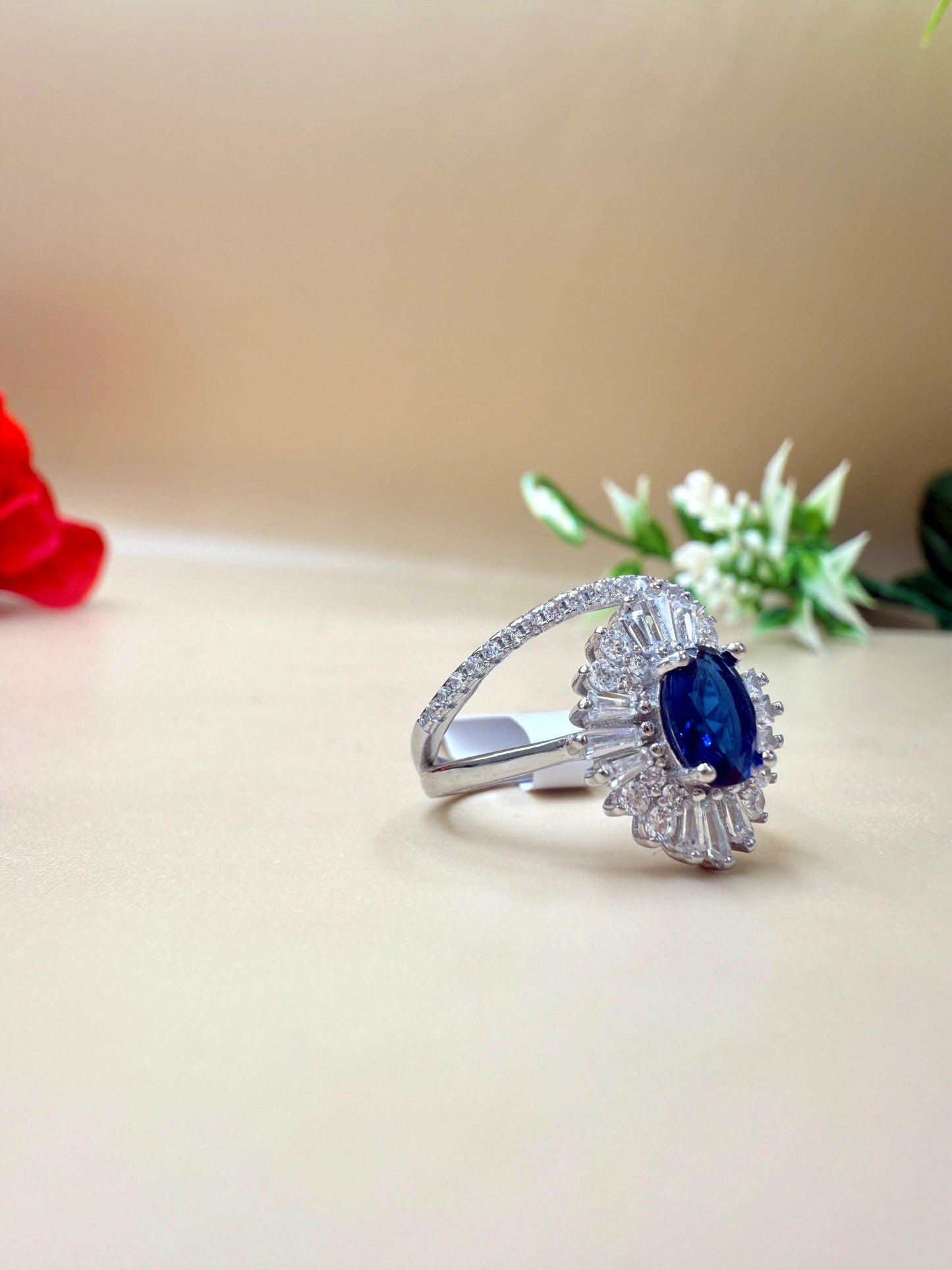 Royal Blue Zircon Halo Silver Ring