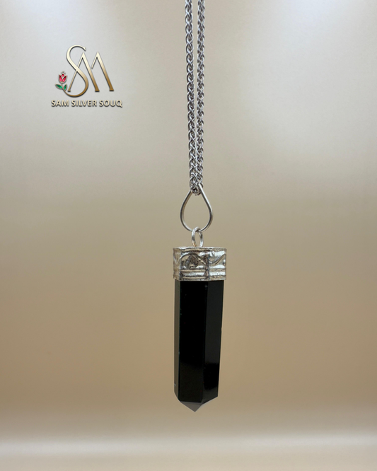 SILVER 925 Sterling Silver Black Onyx , Point Pendant Necklace, Onyx Handmade Jewelry, Healing Gemstone, Girl/Woman Necklace