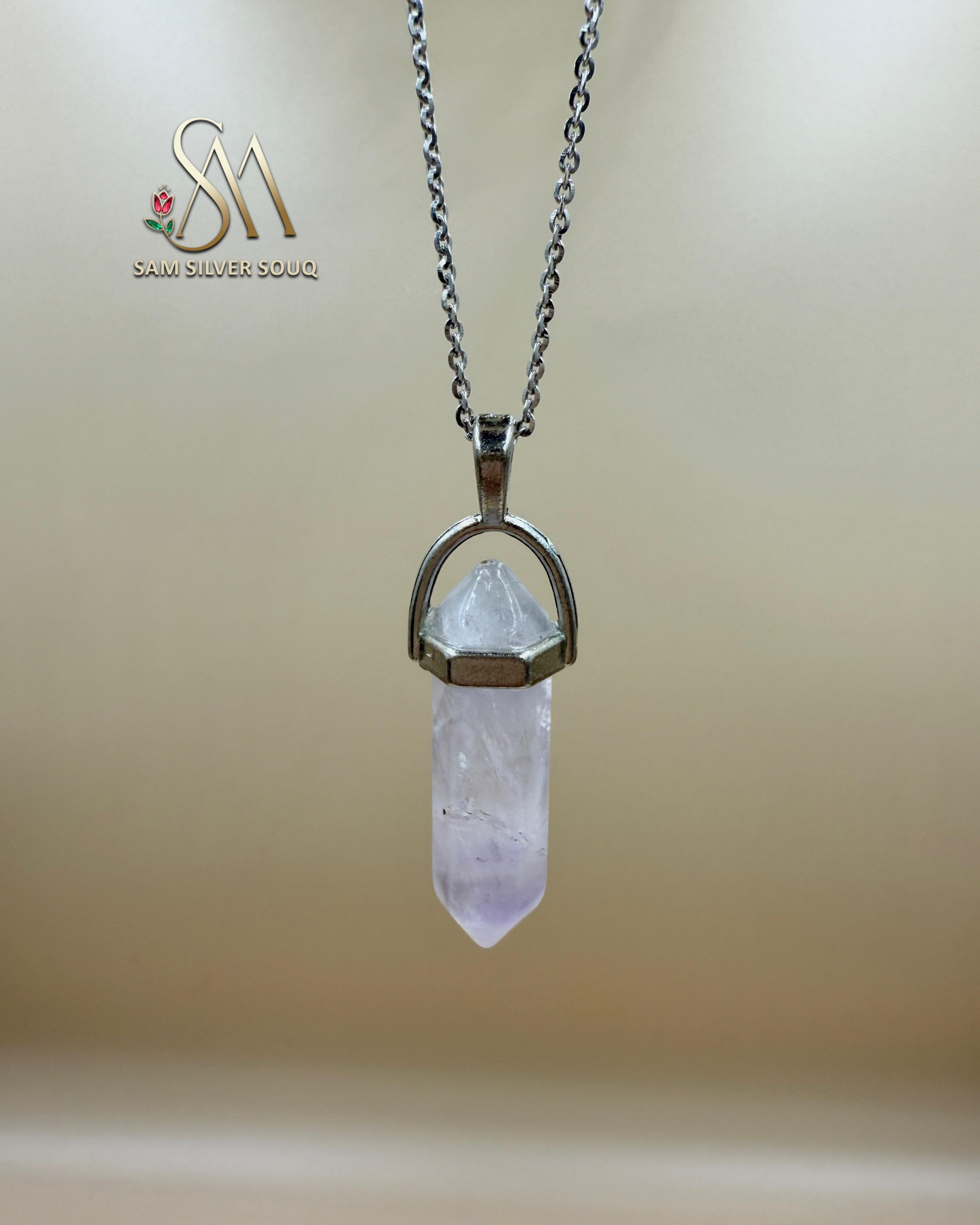 SILVER 925 Sterling Silver Quartz Crystal Energy Necklace Jewelry, Healing Gemstone, Girl/Woman Necklace