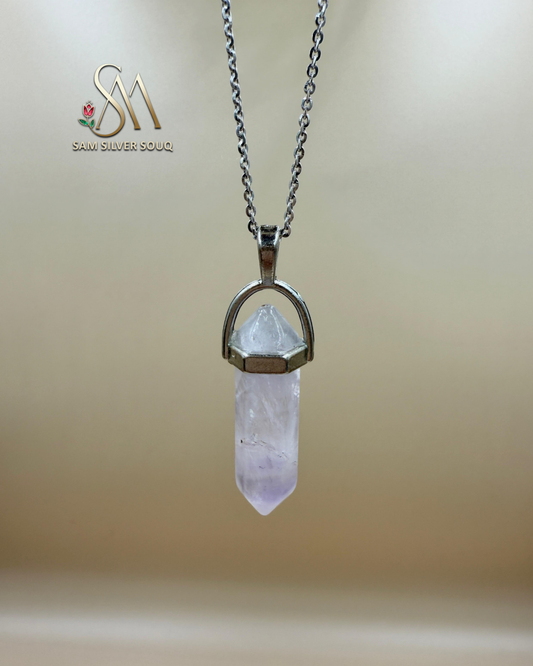 SILVER 925 Sterling Silver Quartz Crystal Energy Necklace Jewelry, Healing Gemstone, Girl/Woman Necklace