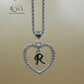 SILVER 925 Sterling Silver Premium 26 Letters Alphabet A To Z Initial Cubic Zirconia Heart Pendant Women Necklace