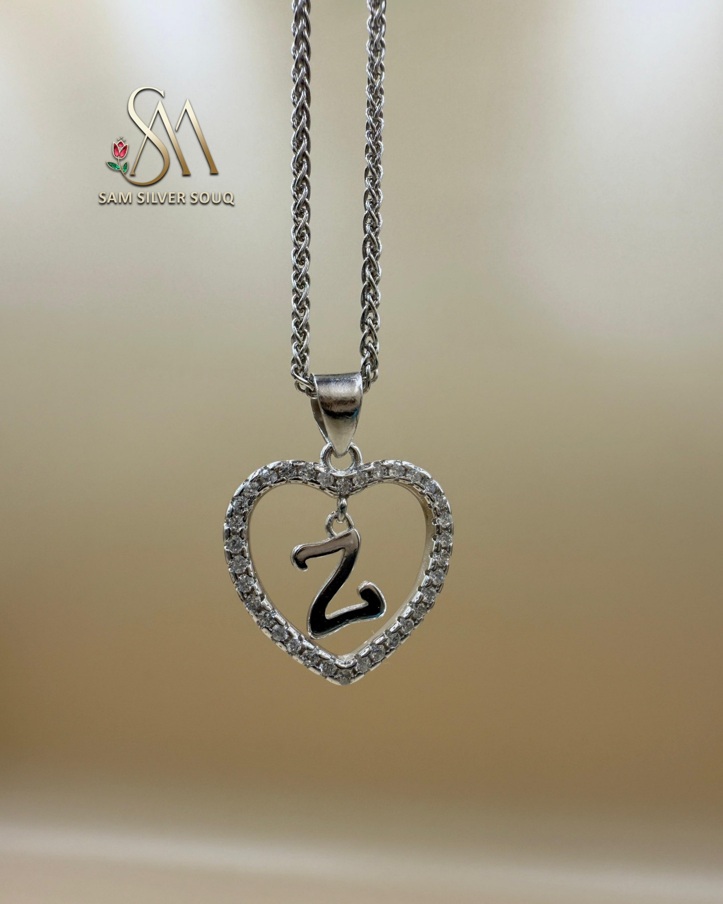 SILVER 925 Sterling Silver Premium 26 Letters Alphabet A To Z Initial Cubic Zirconia Heart Pendant Women Necklace